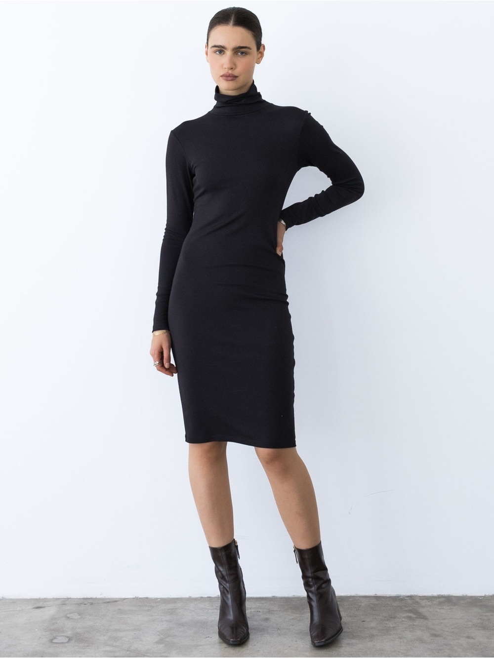 RIPLEY RADER Black Midi Turtleneck Dress Size Large